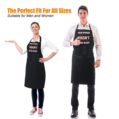 Somhe YOUR OPINION WASN'T IN THE RECIPE - Funny Black Apron with 2 Pockets Adjustable Neck Strap Best Gifts for Husband, Dad, Friends, Birthday, Christmas, Thanksgiving, Cooking Apron for Men & Women