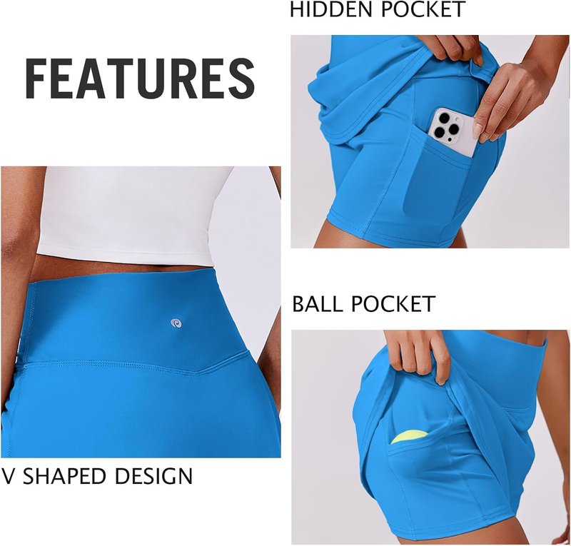 Womens Tennis Skirt - High Waisted Golf Skort with 2 Pockets | Stretchy Athletic Skirts for Pickleball & Running
