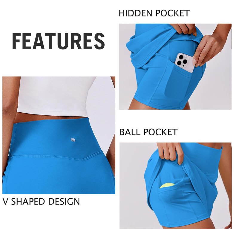 PINSPARK Golf Skirts for Women Lightweight Tennis Mini Skorts Built-in Shorts Stretch Pickleball Skort Skirts, Sparkle Blue Medium