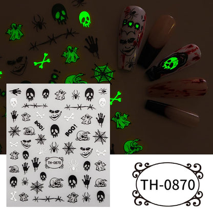 Halloween Nail Stickers, 6 Sheets Black Ghost Nail Decals 3D Self-Adhesive Small Horror Pumpkin Witches Bat Ghost Spider Halloween Pattern Black White Holiday Nail Art Design for Women Kids