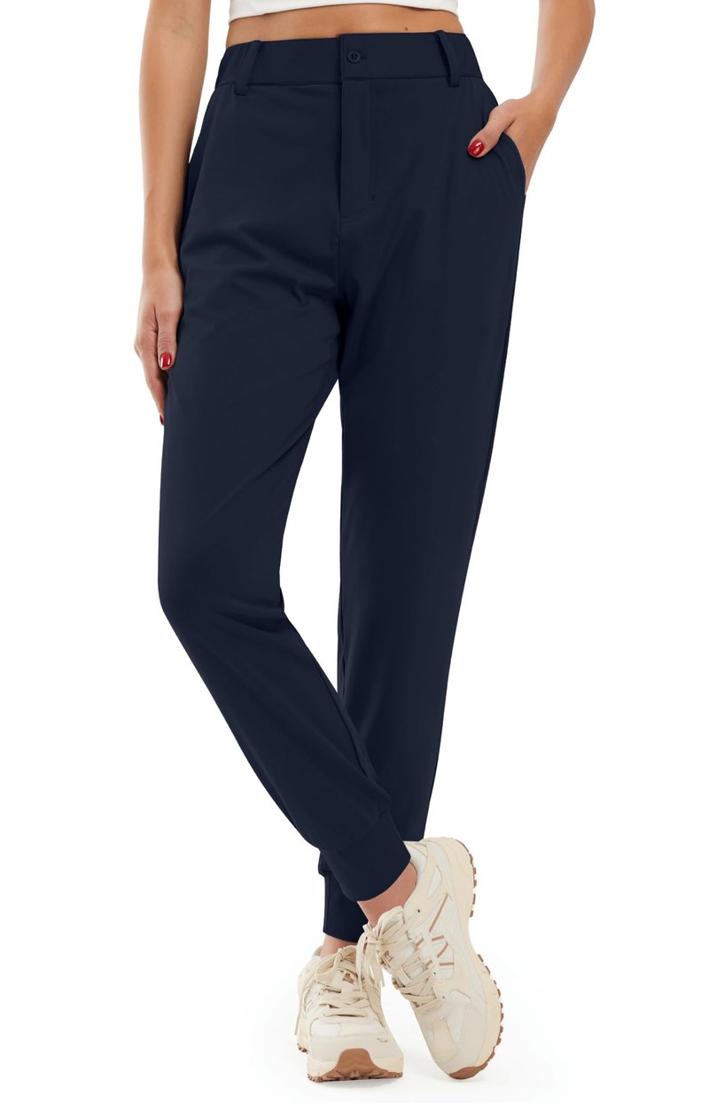 Libin Women's 4-Way Stretch Golf Joggers Pants with Pockets, Tapered Athletic Running Sweatpants, Work Dress Casual Slacks for Women, Navy Blue S