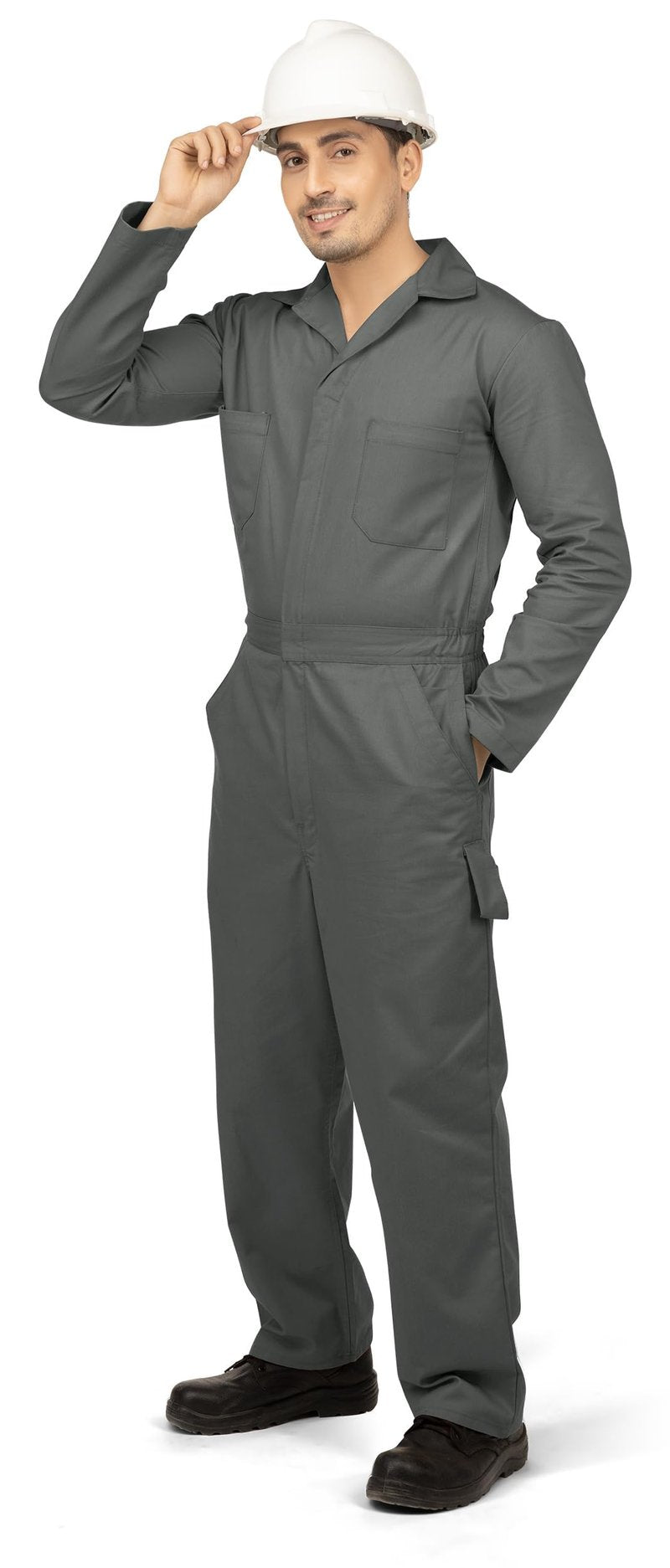 NY Threads Men’s Twill Coverall Relaxed Fit Long Sleeve Utility Work Wear, Small, Grey