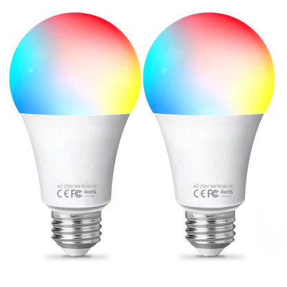 Fitop WiFi Smart Bulb E27, LED Bulb Dimmable Warm White Light and RGB Colour Changing Light, 9W 806LM Compatible with Alexa/Google Home, Voice Control, No Hub Required 2 Pack