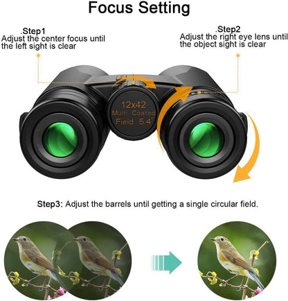 Kylietech High Power 12x42 Binoculars for Adults with BAK4 Prism, FMC Lens, Fogproof & Waterproof Great for Bird Watching Travel Stargazing Hunting Concerts (Smartphone Adapter Included)