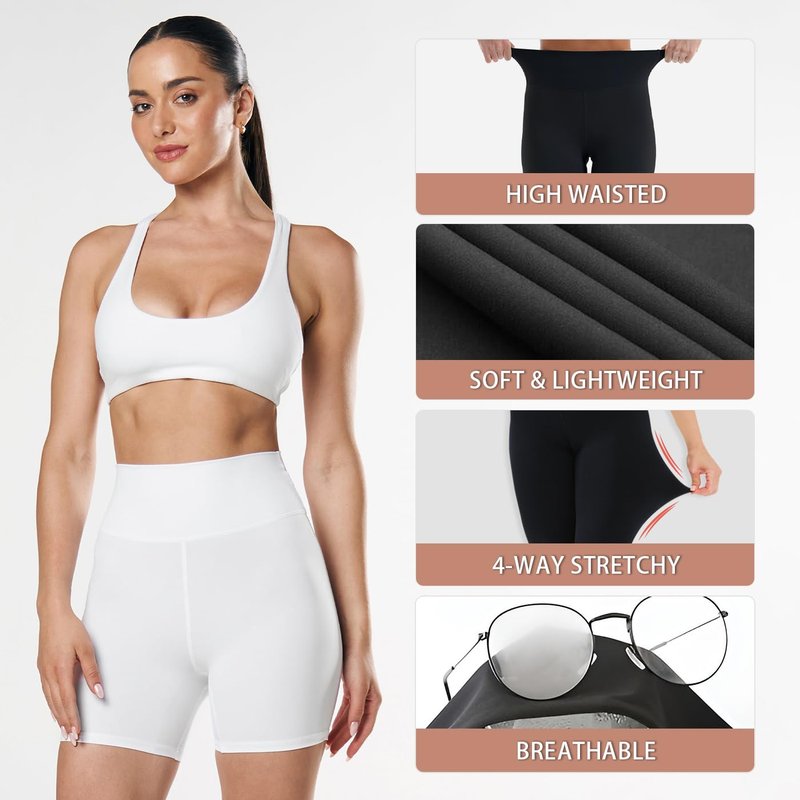 CHARMKING High Waisted Biker Shorts for Women - 5"/8" Tummy Control, Ultra-Comfort for Workouts, Yoga & Daily Wear (8", White, Large-X-Large)