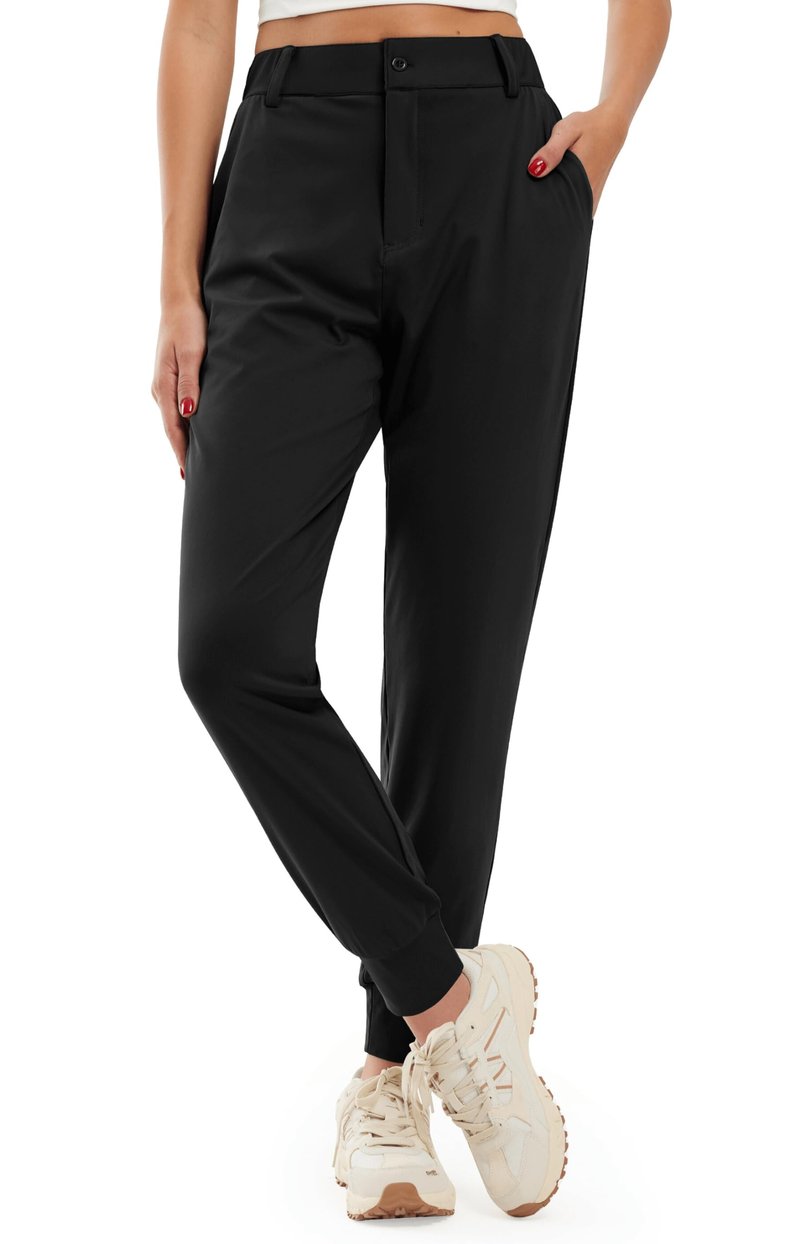 Libin Women's 4-Way Stretch Golf Joggers Pants with Pockets, Tapered Athletic Running Sweatpants, Work Dress Casual Slacks for Women, Black M