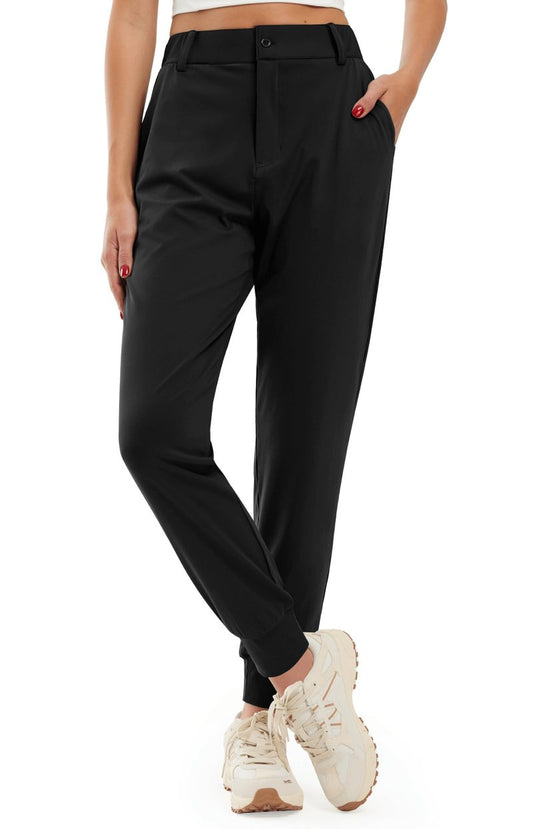 Libin Women's 4-Way Stretch Golf Joggers Pants with Pockets, Tapered Athletic Running Sweatpants, Work Dress Casual Slacks for Women, Black M