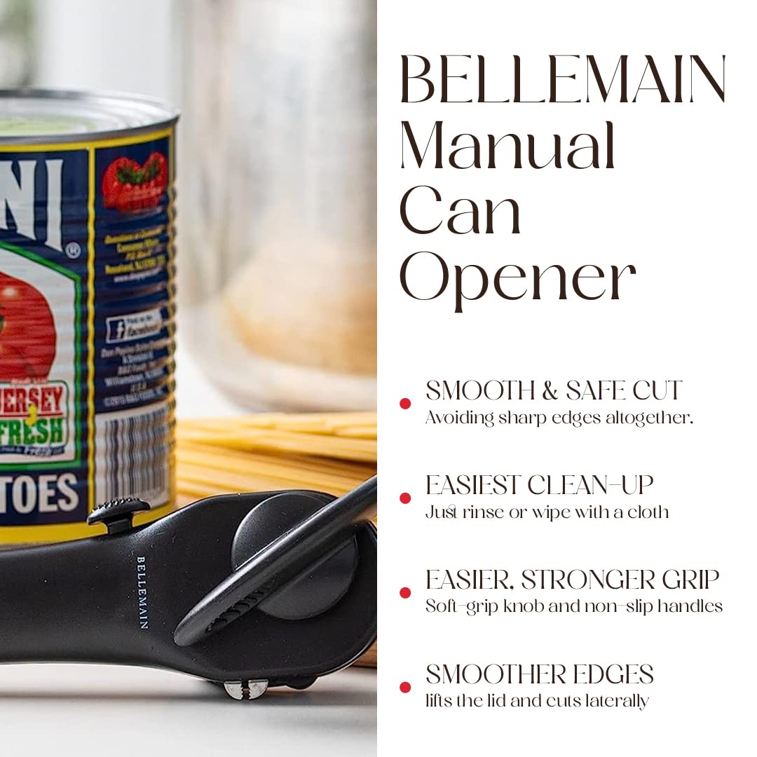 Bellemain Stainless Steel Can Opener – Manual Can Opener For seniors - Ergonomic Smooth edge Can Opener Hand Held Heavy Duty – Easy to use can opener safe cut