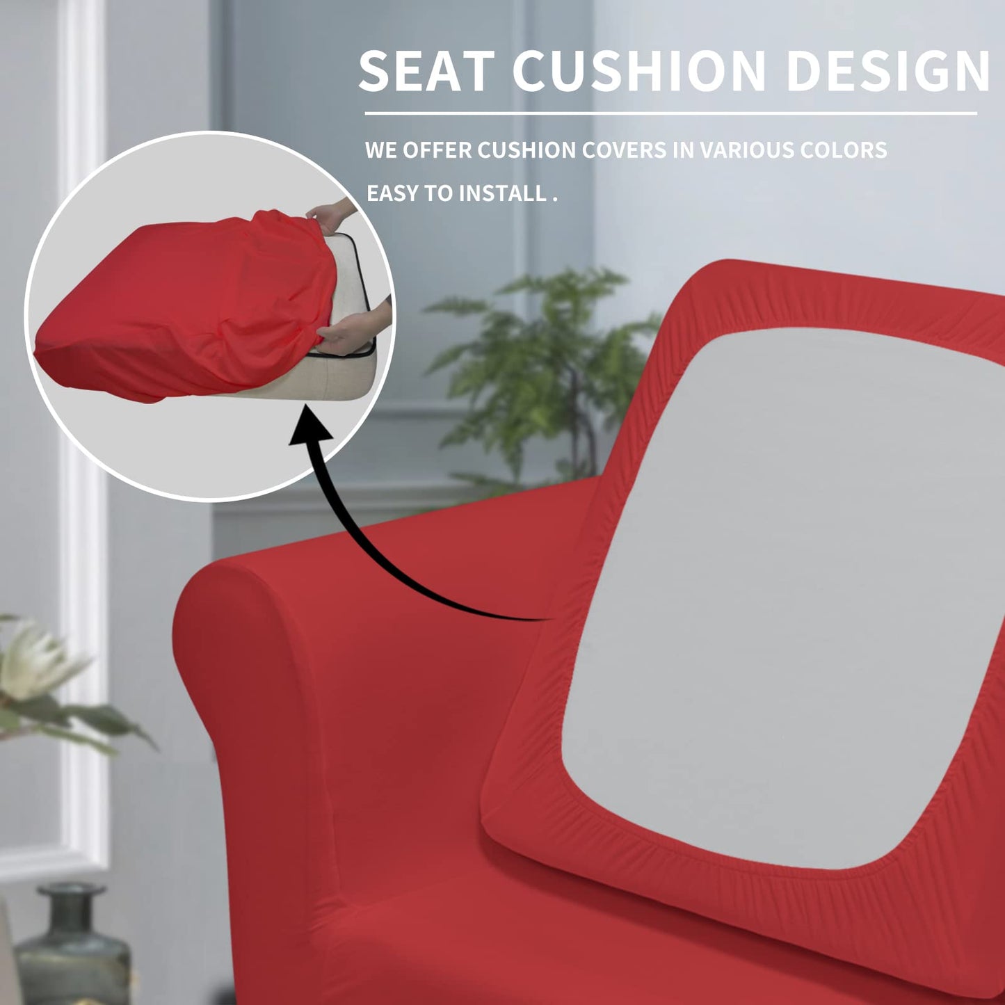 Easy-Going 2 Pieces Microfiber Stretch Chair Slipcover – Spandex Soft Fitted Sofa Couch Cover Washable Furniture Protector with Elastic Bottom Kids Pet Christmas Red