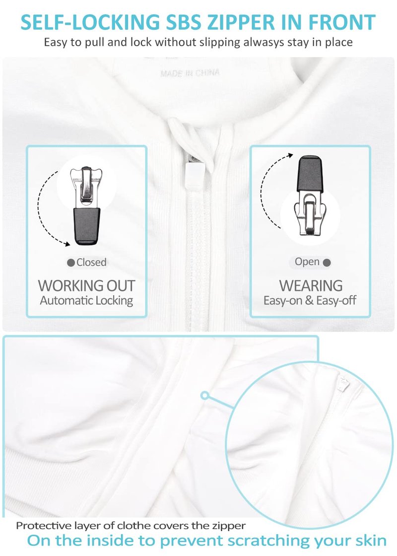 Women's Zip Front Sports Bra - Wireless, Padded, Racerback, Running, Yoga, Seamless Mastectomy Bra - Post-Surgery Zipper Closure