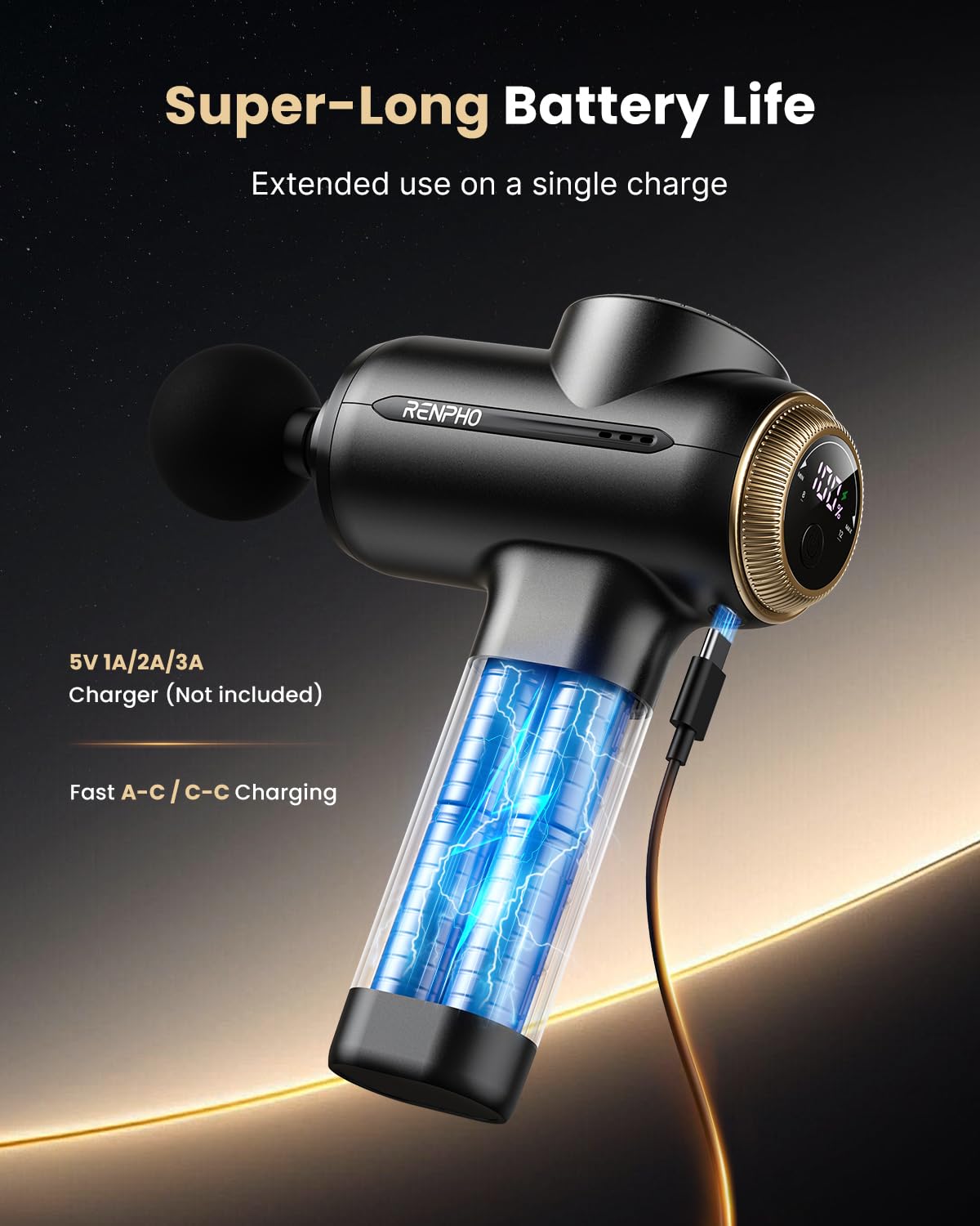 RENPHO Massage Gun Deep Tissue with 12mm Amplitude, Percussion Muscle Massage Gun, Portable Electric Handheld Massager Gun, LED Touch Display Carry Case Power