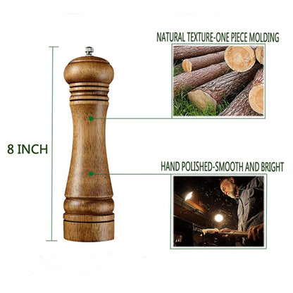 Wooden Pepper Mill Pepper Grinder Kit Manual Mills Solid with Strong Adjustable Ceramic Grinders Set 8 Inches