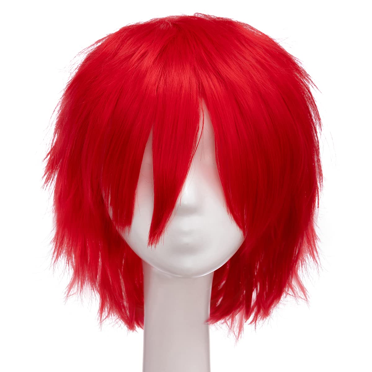 S-noilite Women Mens Short Cosplay Wig Fluffy Straight Synthetic Hair Wigs Man Male Short Red Wig Anime Cosplay Party Costume Wig