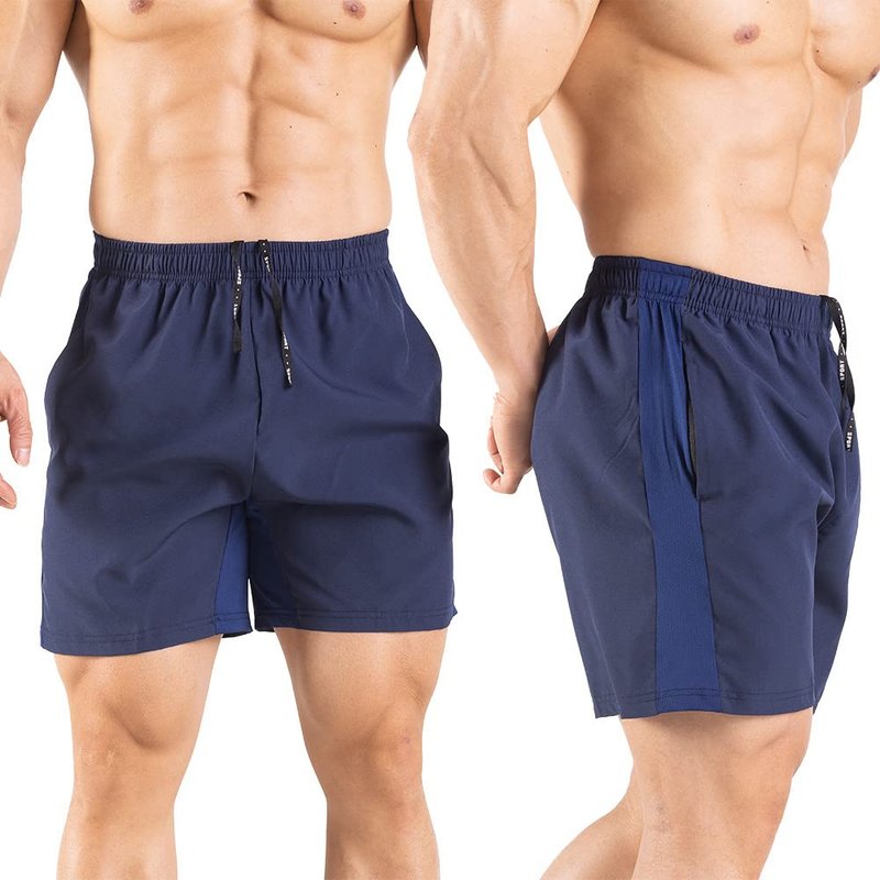 Gaglg Men's 5" Running Shorts 2 Pack Quick Dry Athletic Workout Gym Shorts with Zipper Pockets Black/Navy,Large