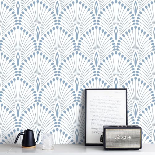 LiKiLiKi Modern Geometric Peel and Stick Wallpaper Blue Wall Paper 16.1"x78.7" Boho Contact Paper Removable Decorative Wallpaper for Bedroom Bathroom Kitchen Cabinets Self Adhesive Decor Vinyl