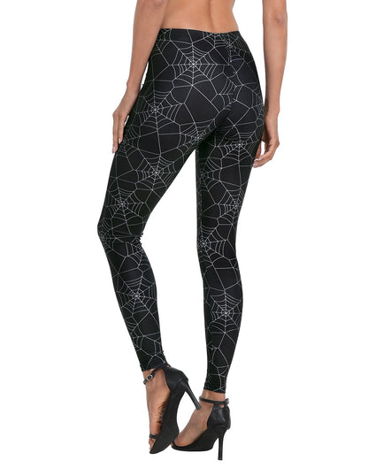 HDE Trendy Design Workout Leggings - Fun Fashion Graphic Printed Cute Patterns Spiderweb - M