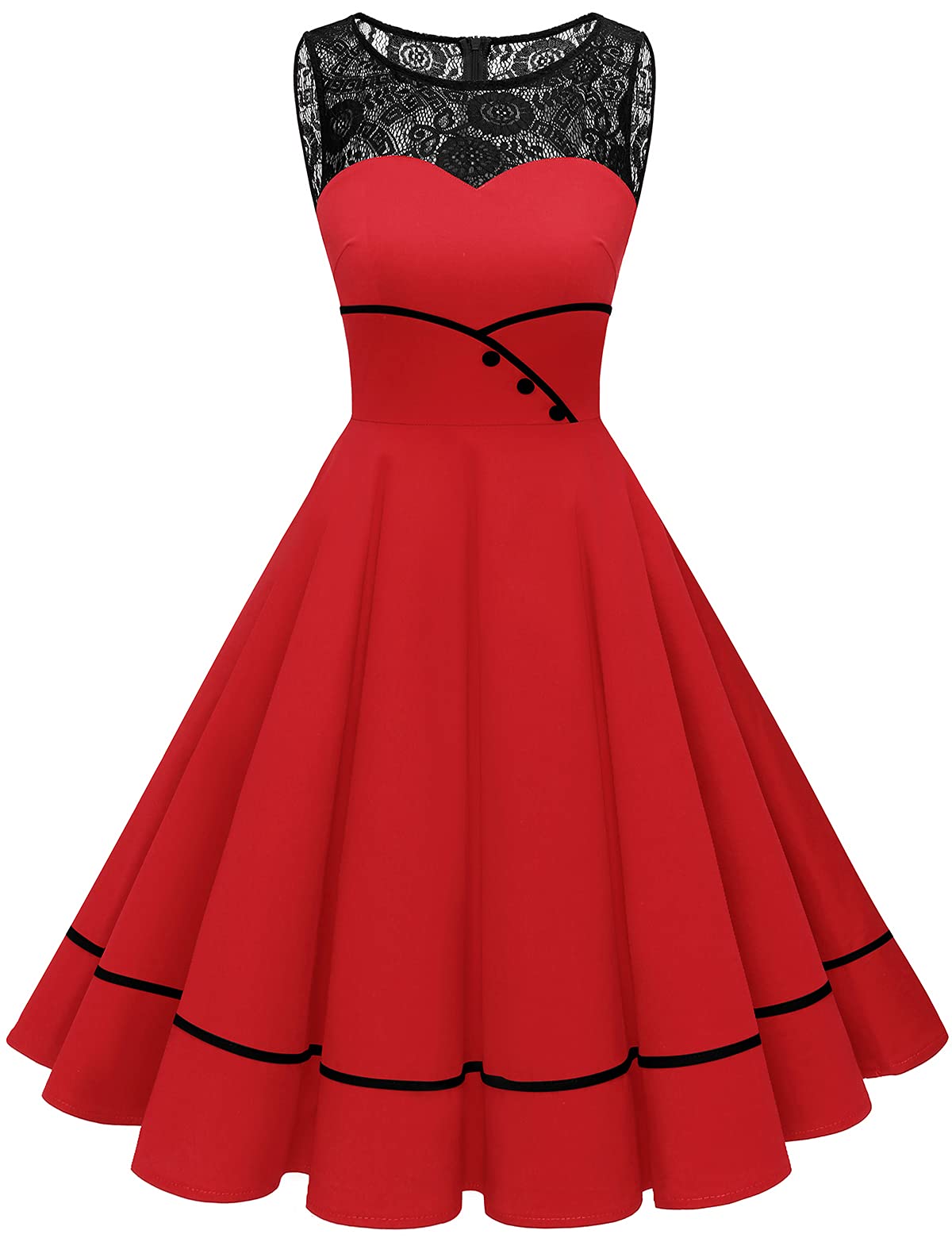 Bbonlinedress Women 1950s Dresses Red Vintage Cocktail Retro Rockabilly Teens Tea Party Christmas Holiday,Red XL
