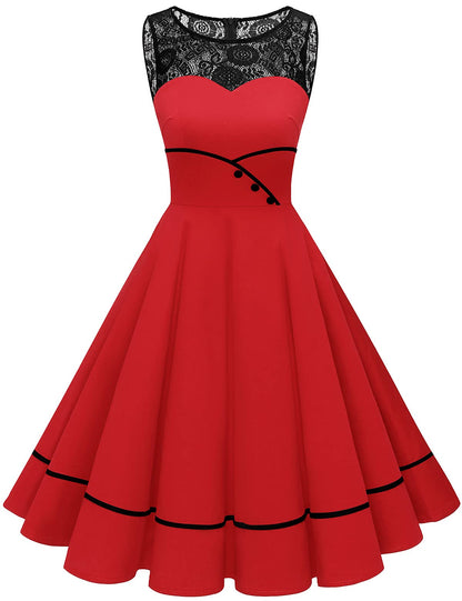 Bbonlinedress Women 1950s Dresses Red Vintage Cocktail Retro Rockabilly Teens Tea Party Christmas Holiday,Red XL