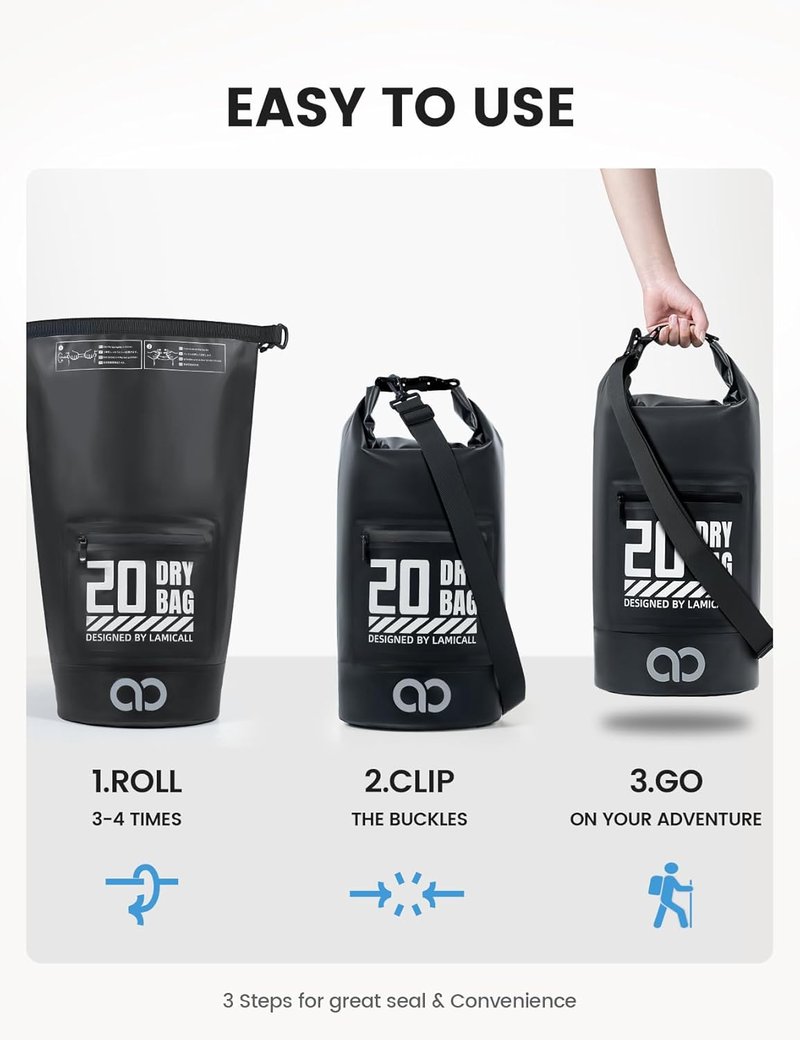 Lamicall Waterproof Dry Bag - Durable Floating 5L/10L/20L/30L/40L with Phone Pouch | Ideal for Kayaking, Paddle Boarding, Hiking, Fishing
