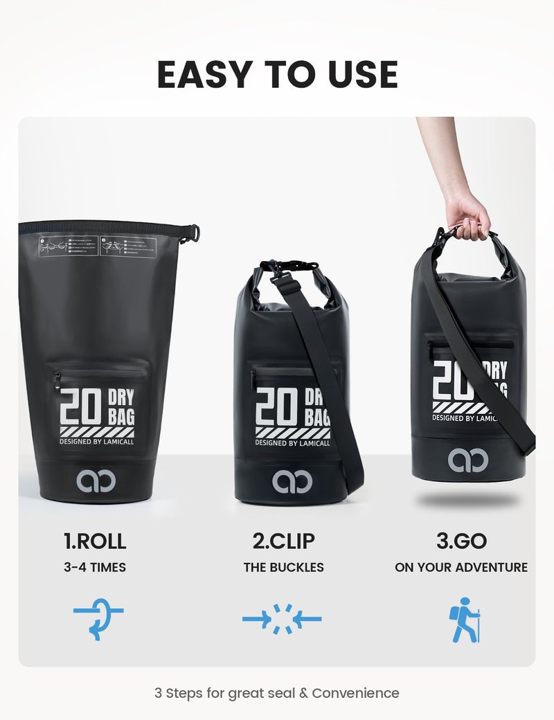 Lamicall Waterproof Dry Bag with Phone Pouch, Floating Roll Top Backpack for Kayaking, Boating, Swimming and Camping