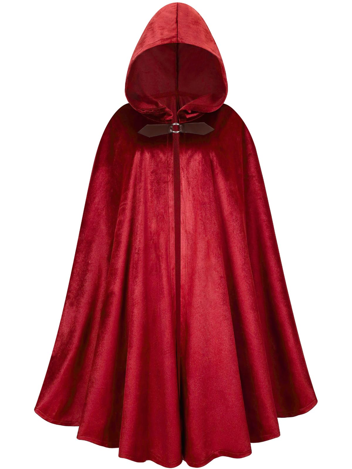 GRAJTCIN Medieval Cloak Velvet Renaissance Hooded Cape Victorian Halloween Christmas Party Costume for Men Women (39", Bright Red)