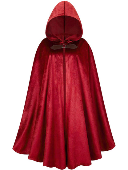 GRAJTCIN Medieval Cloak Velvet Renaissance Hooded Cape Victorian Halloween Christmas Party Costume for Men Women (39", Bright Red)