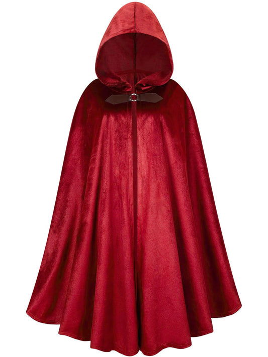 GRAJTCIN Medieval Cloak Velvet Renaissance Hooded Cape Victorian Halloween Christmas Party Costume for Men Women (39", Bright Red)