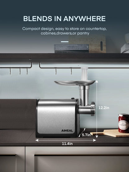 Electric Meat Grinder, Sausage Stuffer with 3 Sausage Tubes, 2 Blades, 3 Plates, 3200W Max, Meat Grinder Heavy Duty for Home Kitchen Use, Stainless Steel (Black)