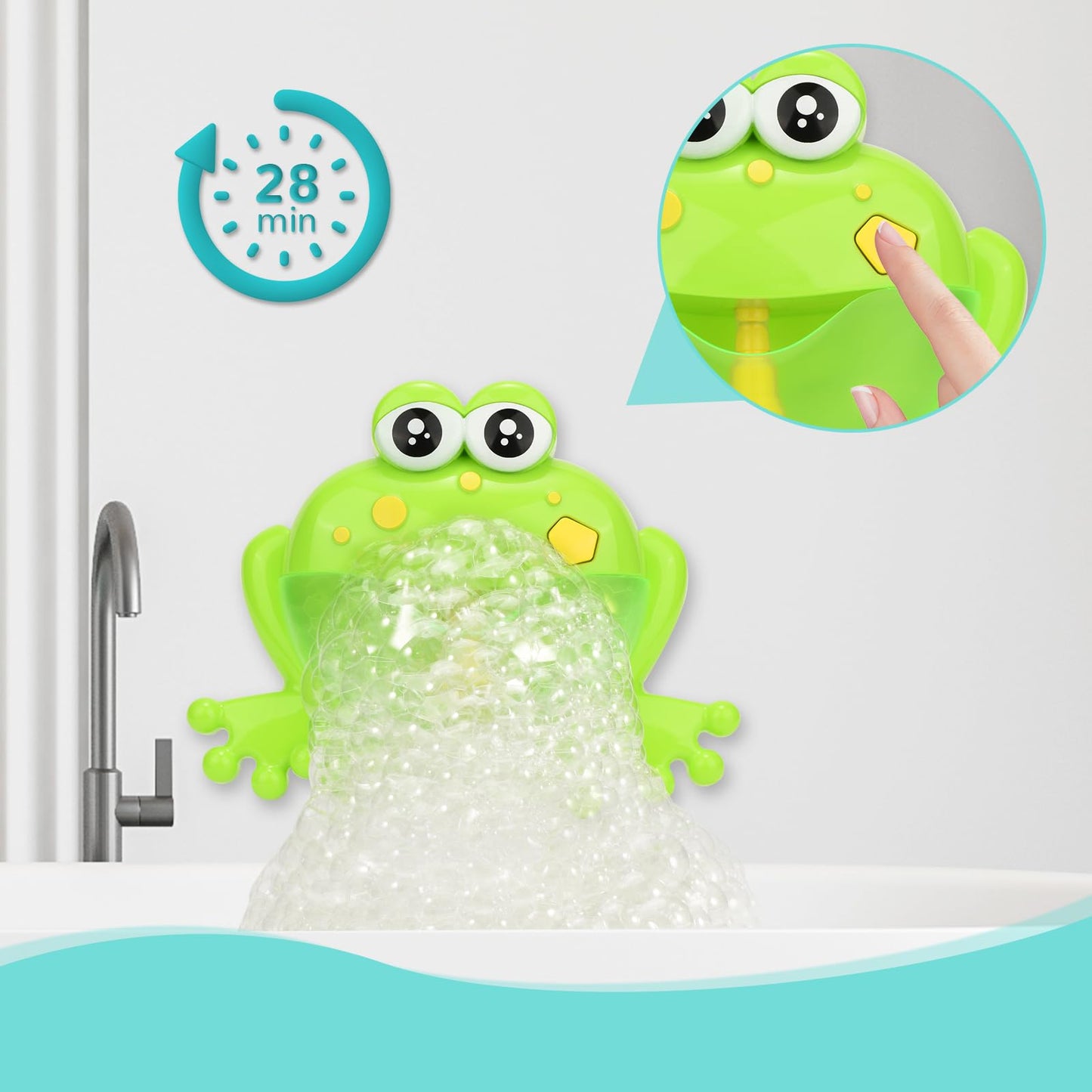 Light Up Baby Bath Bubble Toy with 24 Classical Nursery Rhymes, Automatic Frog Bubble Maker for Kids