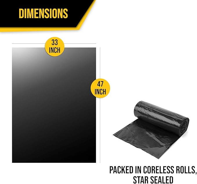 Aluf Plastics 40-45 Gallon 1.5 MIL Black Heavy Duty Trash Bags