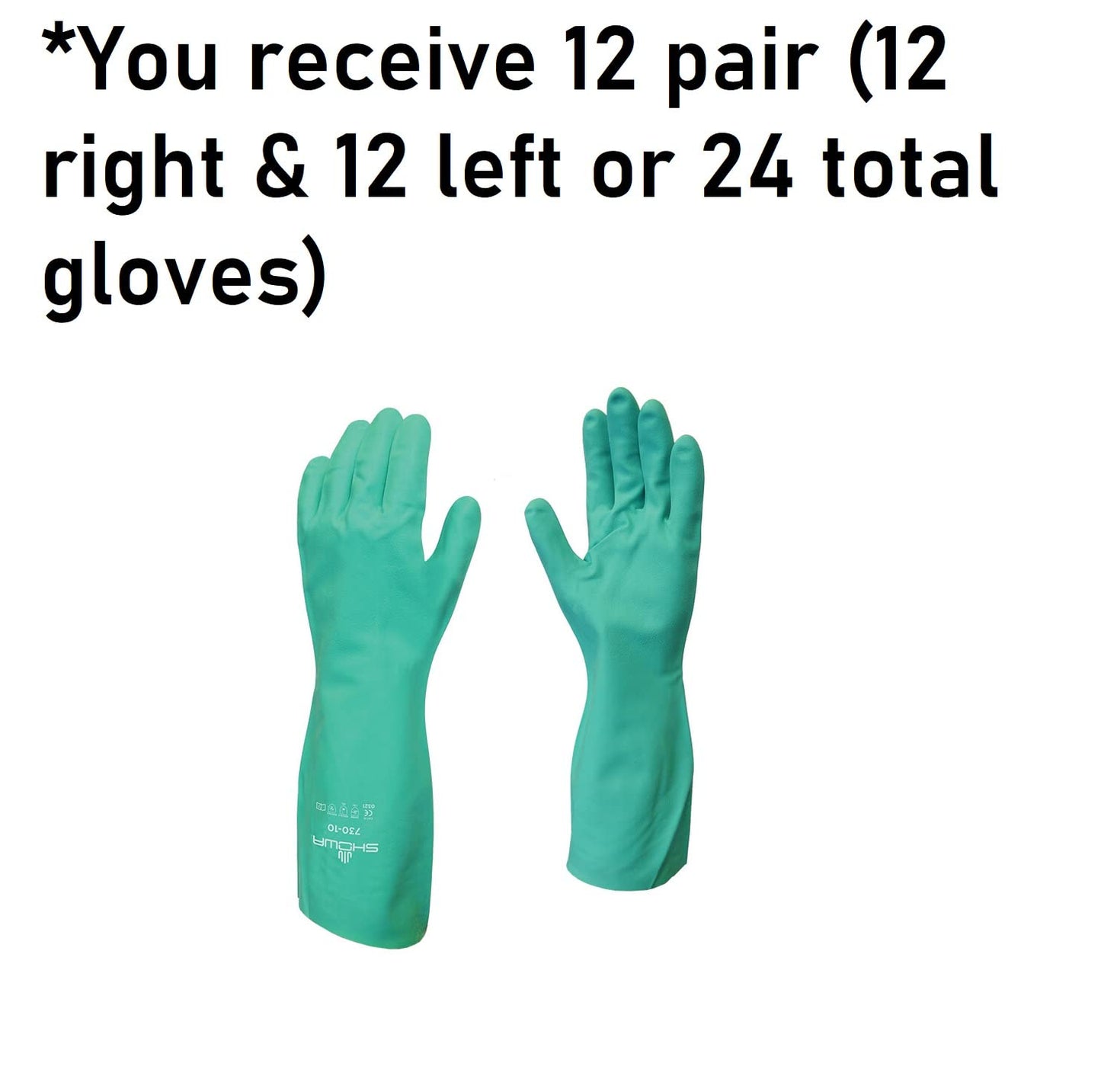 SHOWA 730 Nitrile Cotton Flock-lined Chemical Resistant Glove, Large (Pack of 12 Pairs)
