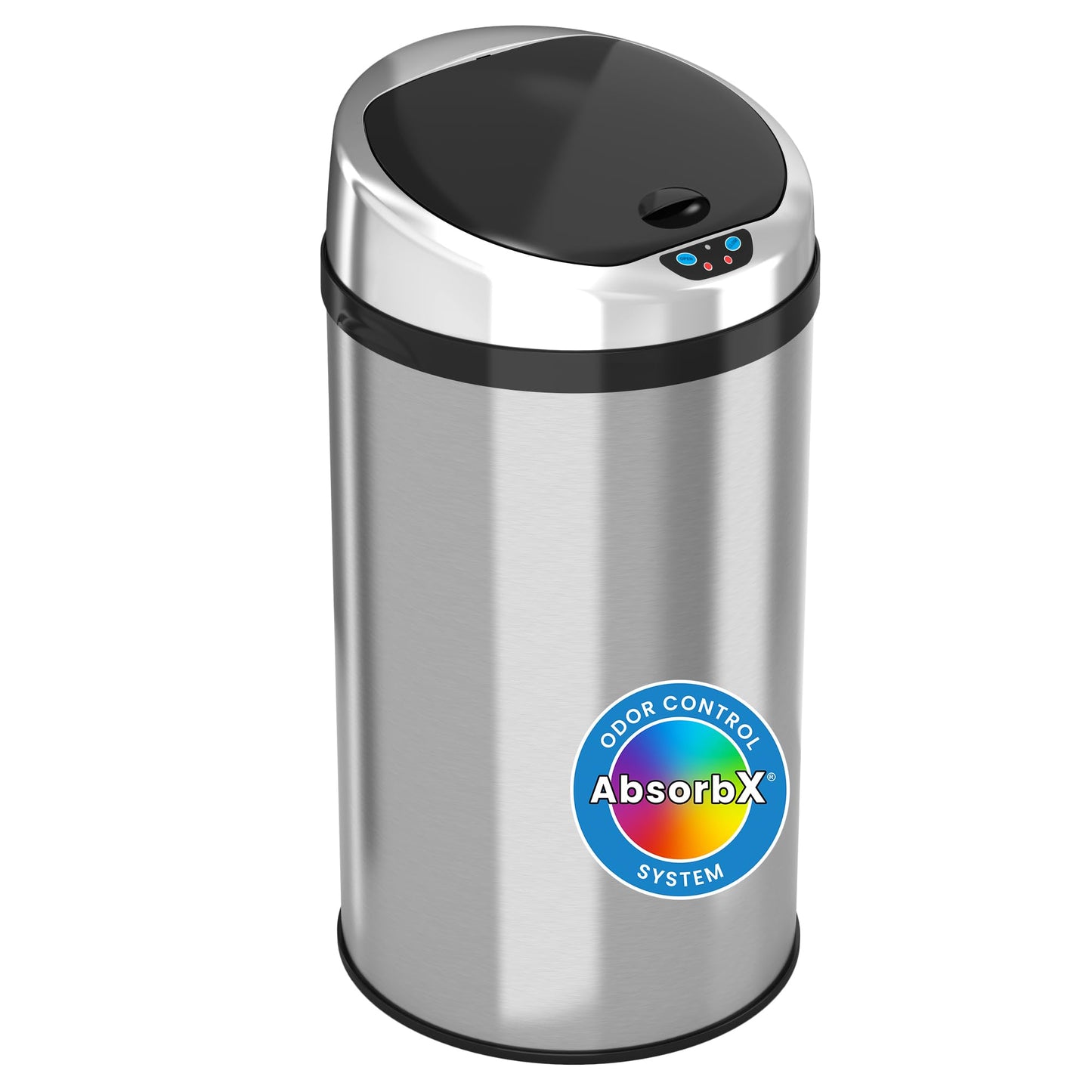 iTouchless 8 Gallon Touchless Sensor Kitchen Trash Can with Odor Control System, Stainless Steel, Round Garbage Bin for Home or Office