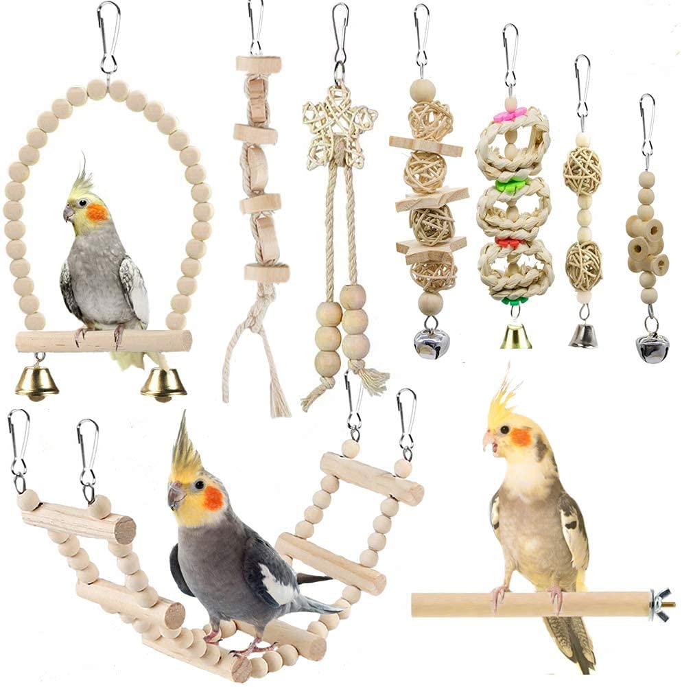 Bird Toys Parakeet Toys Bird Cage Accessories Parrot Swing Chewing Standing Hanging Perch Hammock Climbing Ladder for Budgerigar,Parakeet,Conure,Cockatiel,Mynah,Love Birds,Finches