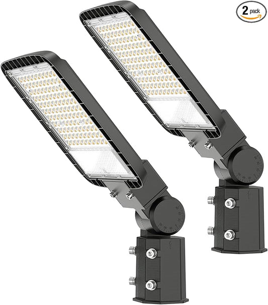150W Led Parking Lot Lights with Dusk to Dawn Photocell 120V Slip Fitter Pole Mount Lights 5000K Outdoor IP65 Waterproof Commercial Street Area Lighting for Parking Lot, Barn, Church 2Pack