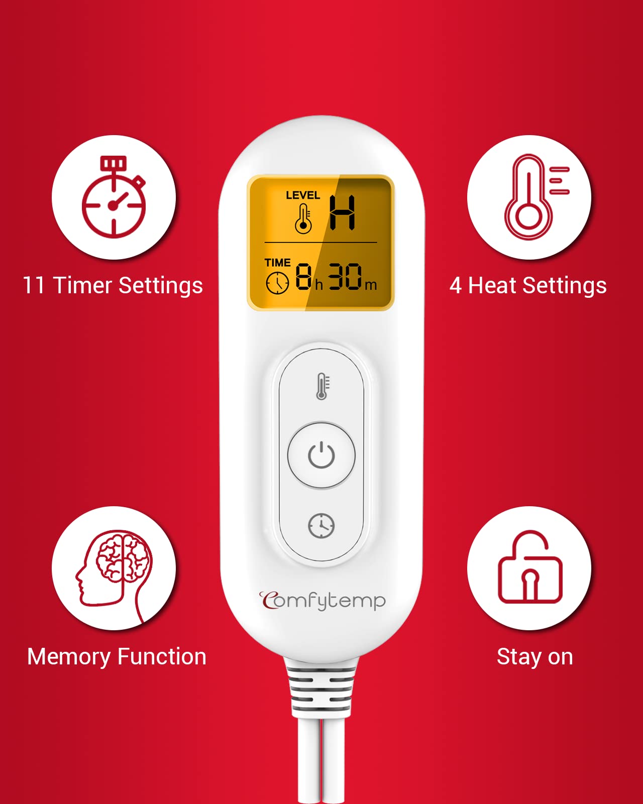 Comfytemp 12V/24V Car Electric Blanket for Back Pain Relief, 4 Heat Settings, 11 Auto-Off, Portable Mini Travel Blanket for Back Pain, Neck, Shoulders and Cramps Relief, 12" x 24" Washable