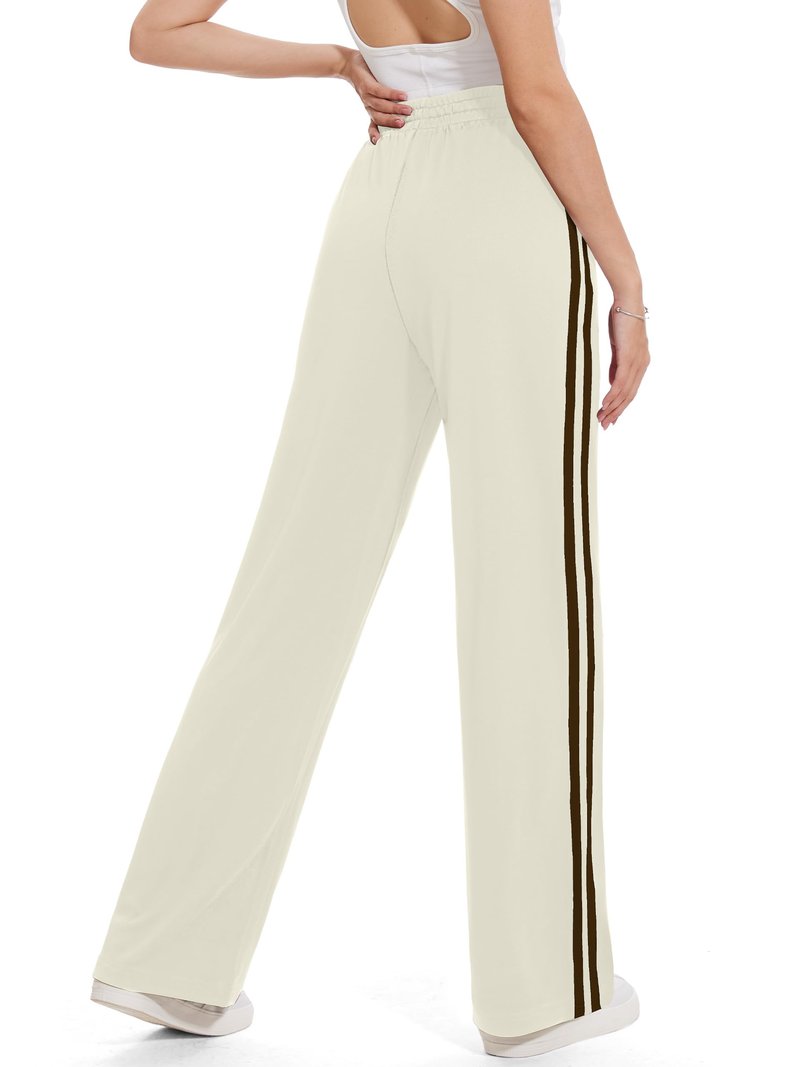 Tapata Long Women's 32" Inseam Casual Pants Track Athletic Sweatpants Warm Up Loose Side Stripe Street Slacks, Beige, XXL