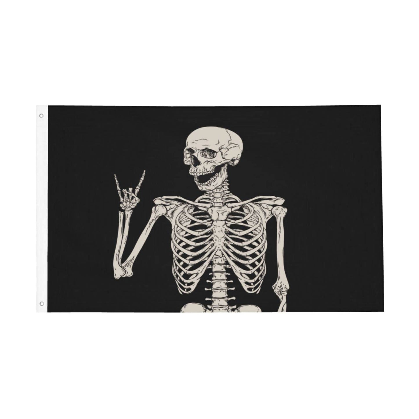 Rock and Roll Skeleton Skull Boho Hippie Double-sided Printed Flag 3x5 Ft, Garden Yard House Flags Greeting Banner, Indoor Outdoor Party Home Decor