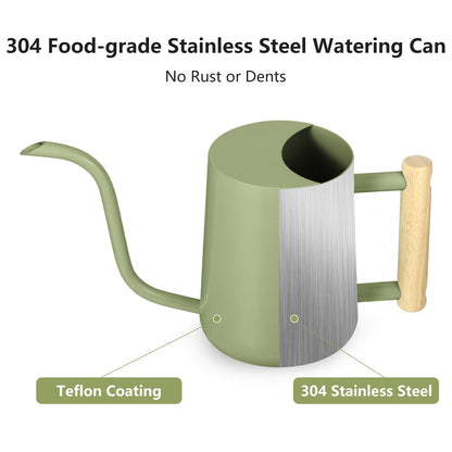 Watering Can for Indoor Plants, 35oz Small Stainless Steel Metal Pot With Long Spout - Modern Decorative for House Plant, Bonsai, Outdoor Garden Flowers - Sage