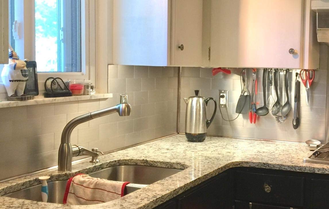 Art3d 100-Pieces Peel and Stick Stainless Steel Backsplash Self-Adhesive Metal Tiles, 3" x 6" Subway Stove Backsplash (Not Magnetic)