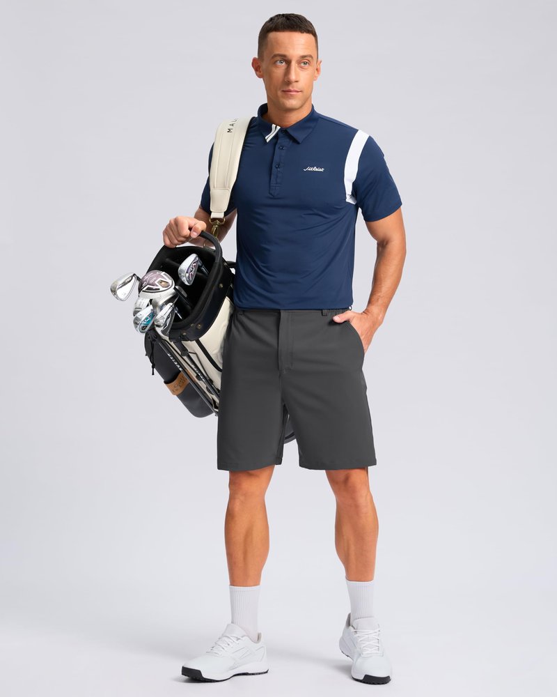 Pudolla Men's Casual Shorts 7" Lightweight Golf Shorts with 3 Pockets Stretch Quick Dry Comfy Work Shorts（Charcoal XL