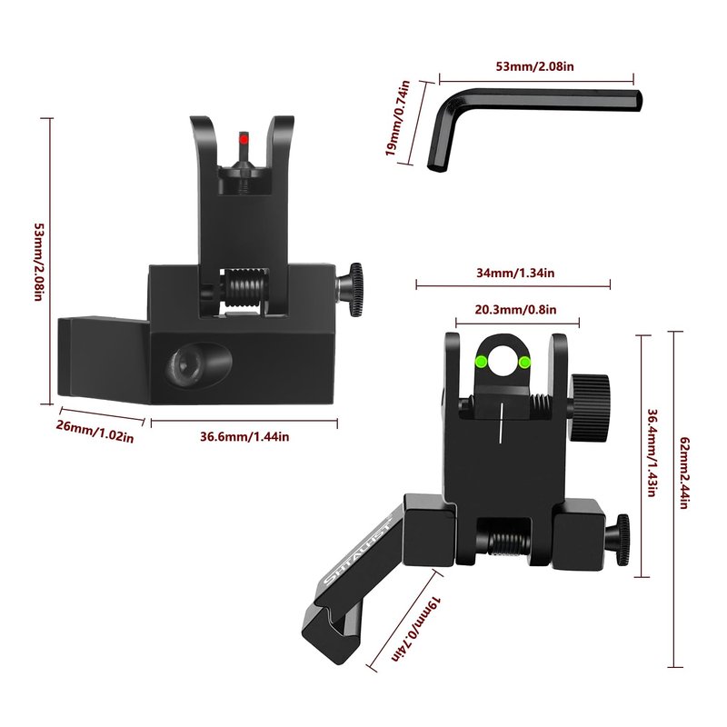 SHTALHST Iron Sights,45 Degree Offset Flip Up Sights,Flip Up Front and Rear Sights,Canted Iron Sights with Fiber Optic Red and Green Dots for Picatinny Rail,Flip Up Iron Sight
