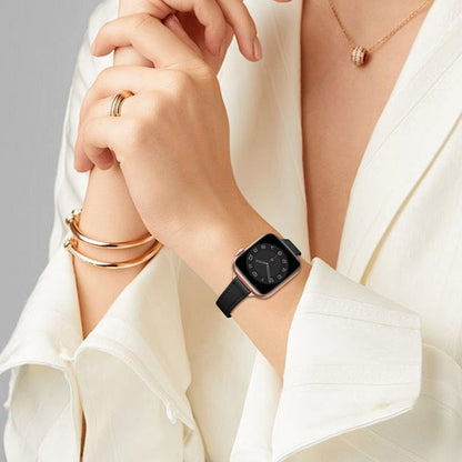 SUNFWR Compatible with Apple Watch Strap 38mm 40mm 41mm,Genuine Leather Strap Replacement,Slim&Thin Wristband for iwatch Series 7/6/5/4/3/2/1,SE(38mm 40mm 41mm,Black&Rosegold)