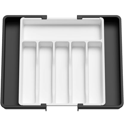 Lifewit Silverware Drawer Organizer, Expandable Utensil Tray for Kitchen, BPA Free Flatware and Cutlery Holder, Adjustable Plastic Storage for Spoons Forks Knives, 8.5"-14.1" x 12.1", Black