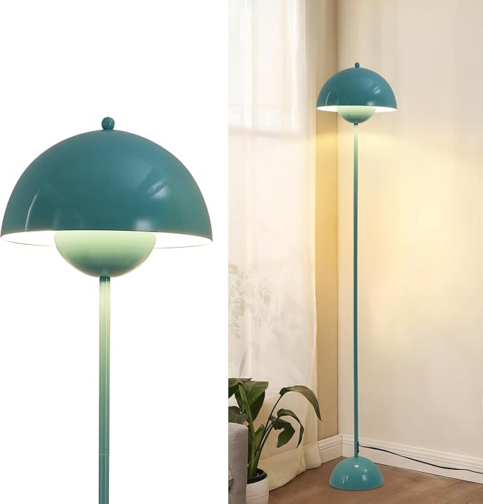 SUNLLOK Flower Pot Floor Lamp for Living Room, Metal Dome Lampshade Standing Floor Lamp with Foot Switch, Modern Reading Floor Light Fixture for Kitchen Island, Bedroom, Restaurant (Blue)