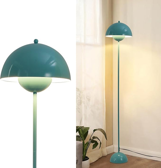 SUNLLOK Flower Pot Floor Lamp for Living Room, Metal Dome Lampshade Standing Floor Lamp with Foot Switch, Modern Reading Floor Light Fixture for Kitchen Island, Bedroom, Restaurant (Blue)