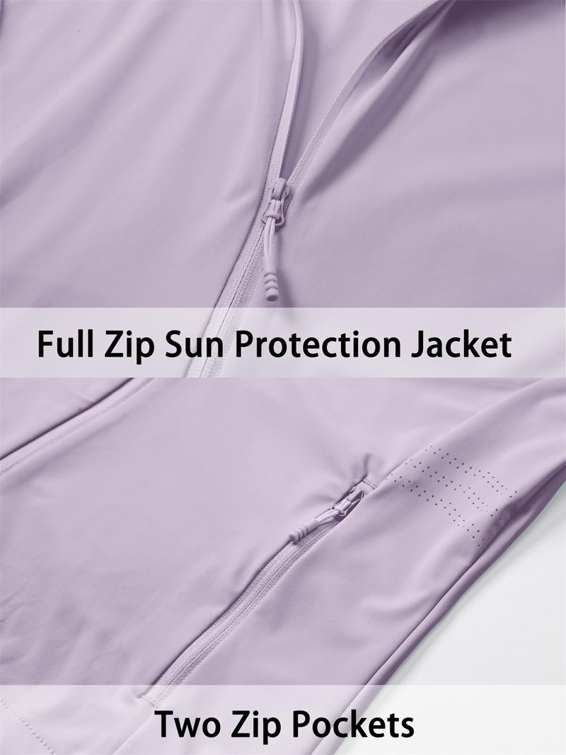 Cromoncent Women's UPF 50+ Sun Protection Jacket Hooded Cooling Shirt Athletic Jacket for Women with Pocket Hiking Running Outdoor, Purple, Medium