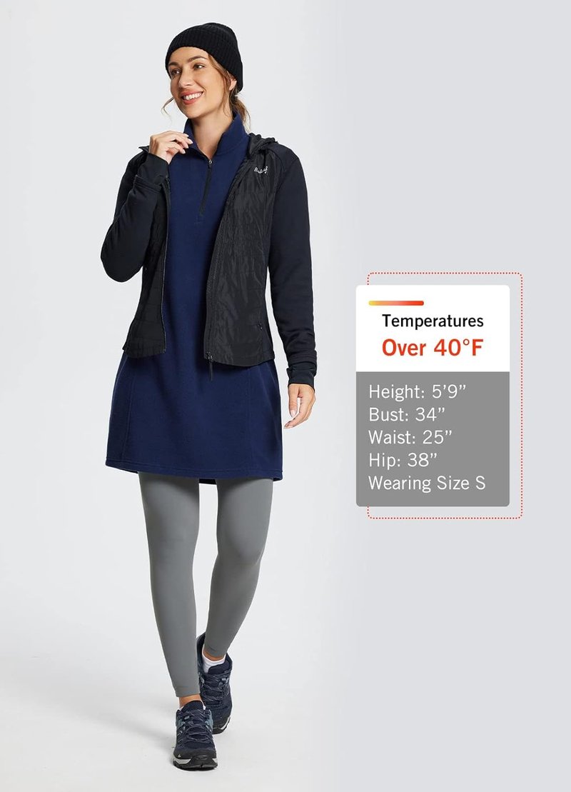 Baleaf Women's Fleece Dress - Warm Thermal Quarter Zip Pullover Tunic with Pocket | Winter Travel Essential