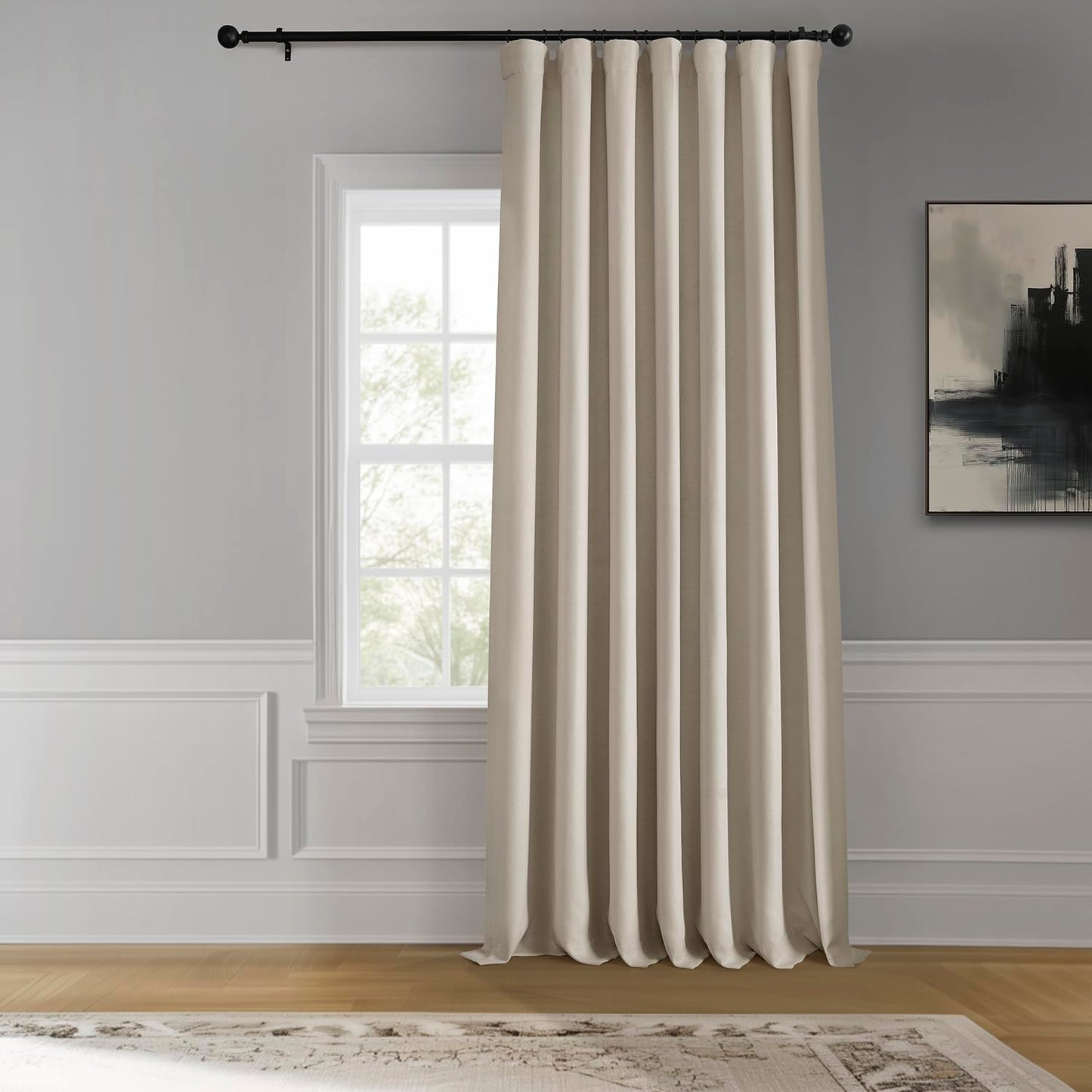HPD Half Price Drapes - Faux Linen Curtains for Living Room (1 Panel) - 100W X 84L - Extra Wide Textured Room Darkening Curtains for Bedroom 84 Inches Long - Drapes for Home Decor, Birch