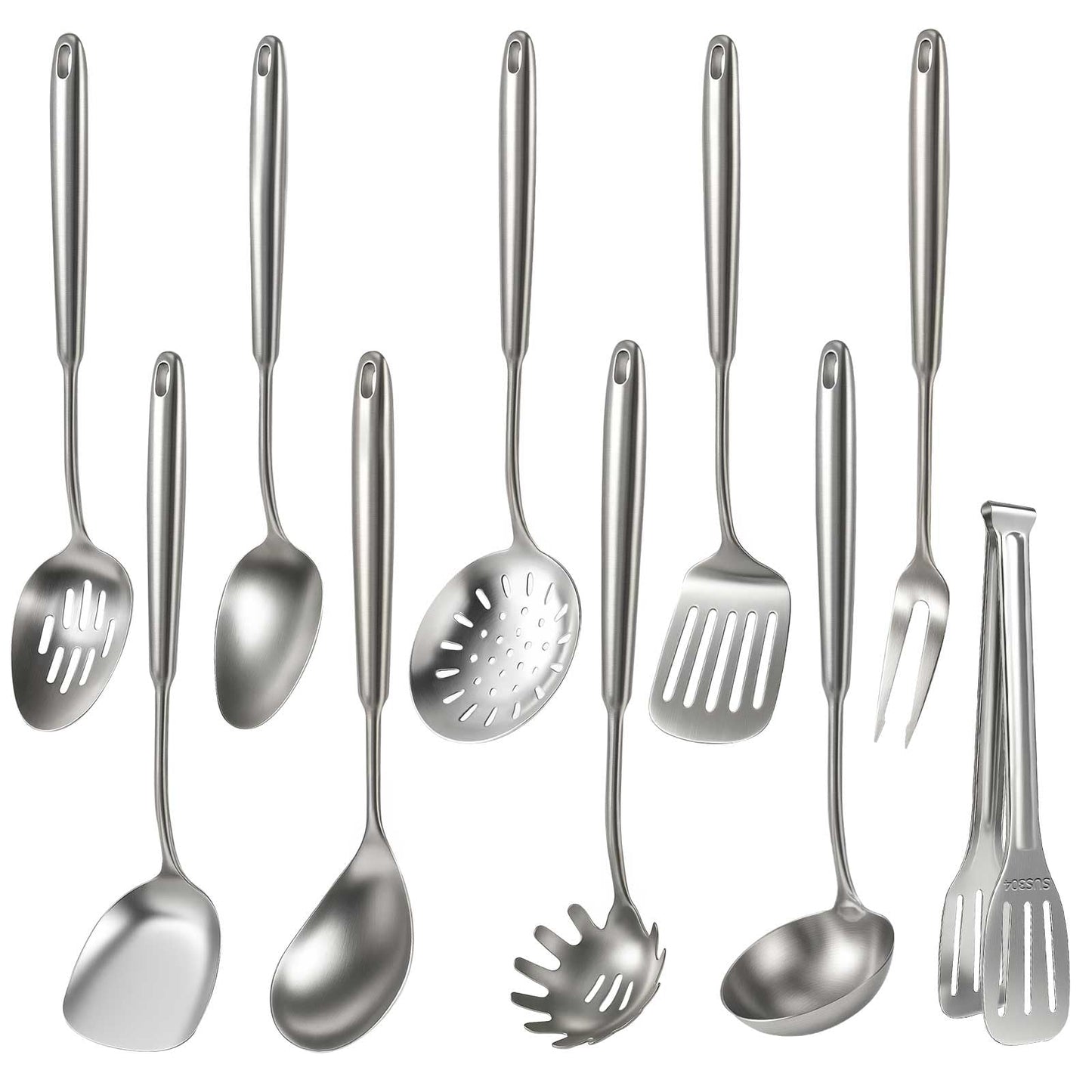 5 Pcs Newness Cooking Utensils Set, 304 Stainless Steel Kitchen Utensils Set, Metal Kitchen Accessories, Include Soup Ladle, Slotted Skimmer Spoon, Spaghetti Spoon and Spatula, Dishwasher Safe