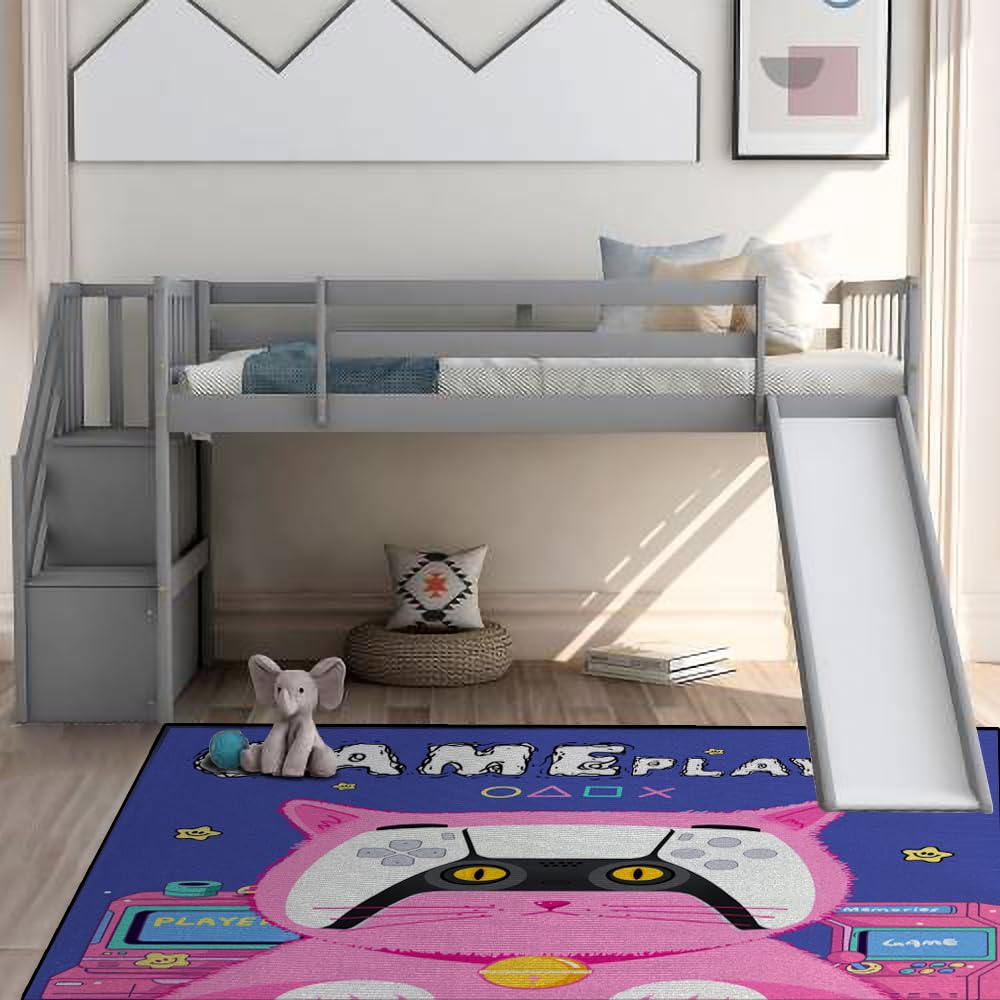 Cartoon Cat Gamepad Area Rugs for Kids Room Boys Girls, Gaming Room Carpet Rug Mat for Children's Bedroom Home Decor, Cute Large Play Rugs for Playroom Kidroom, 59"*39"